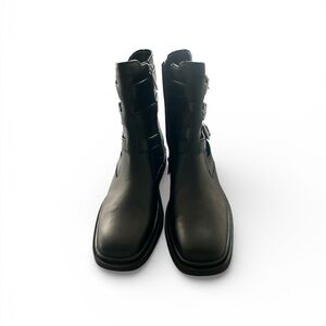 Black Leather Ankle Boots with Buckles